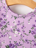 Fall Lavender Floral Print Girls Long Sleeve Twirl Dress - 10