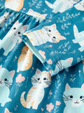 Fall Cat Print Girls Long Sleeve Ruffle Hem Dress - 9