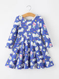 Halloween Ghost Cat Print Girls Long Sleeve Twirl Dress - 1