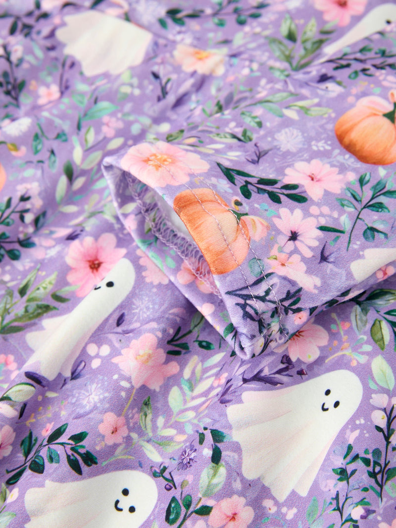 Halloween Ghost Pumpkin Girls Long Sleeve Twirl Dress - 10