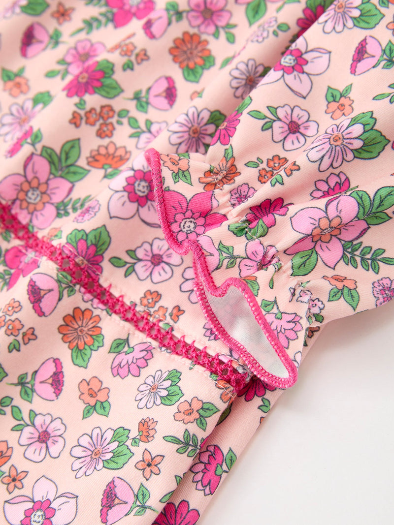 Hot Pink Floral Petals Collar Girl Dress - 3