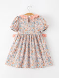 Fall Floral Girls Dress Smocked Ruffle Neck Bow - 2