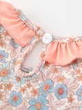 Fall Floral Girls Dress Smocked Ruffle Neck Bow - 5