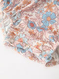 Fall Floral Baby Romper Smocked Ruffle Neck Bow - 4