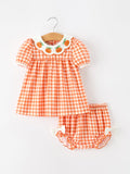 Thanksgiving Halloween Pumpkin Puff Sleeve Girls Bloomer Set - 1