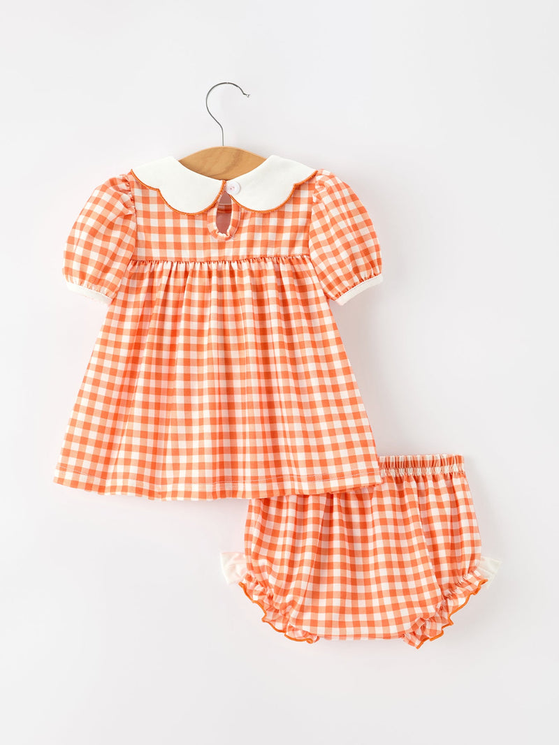Thanksgiving Halloween Pumpkin Puff Sleeve Girls Bloomer Set - 2