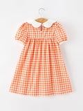 Fall Pumpkin Embroidered Puff Sleeve Girls Dress - 2