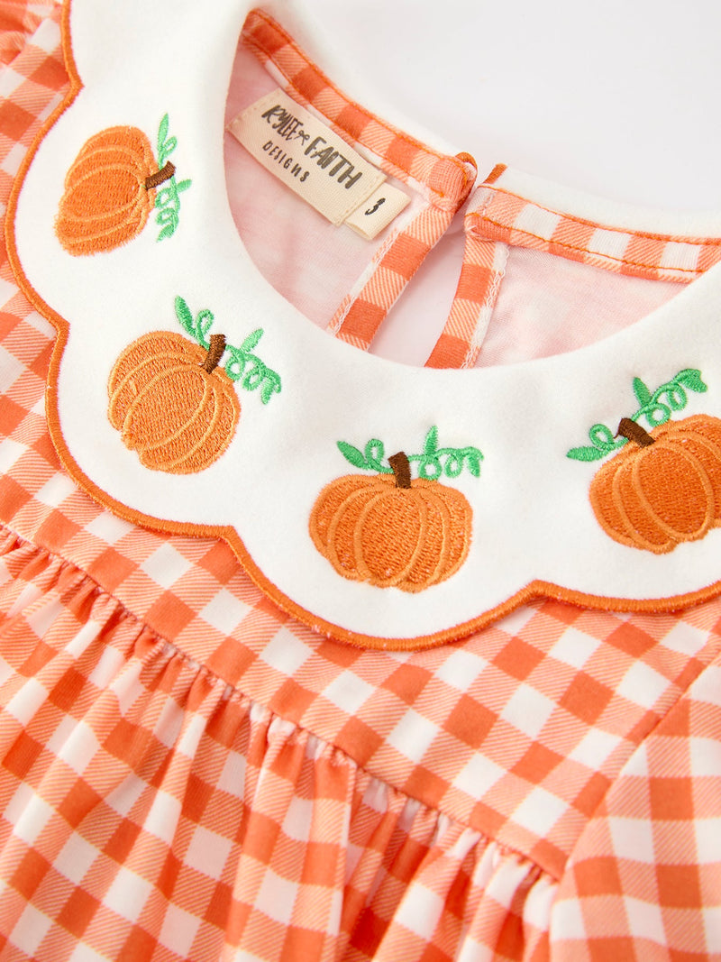 Fall Pumpkin Embroidered Puff Sleeve Girls Dress - 3