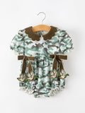 Fall Camo Bow Girls Ruffle Bubble Romper - 1