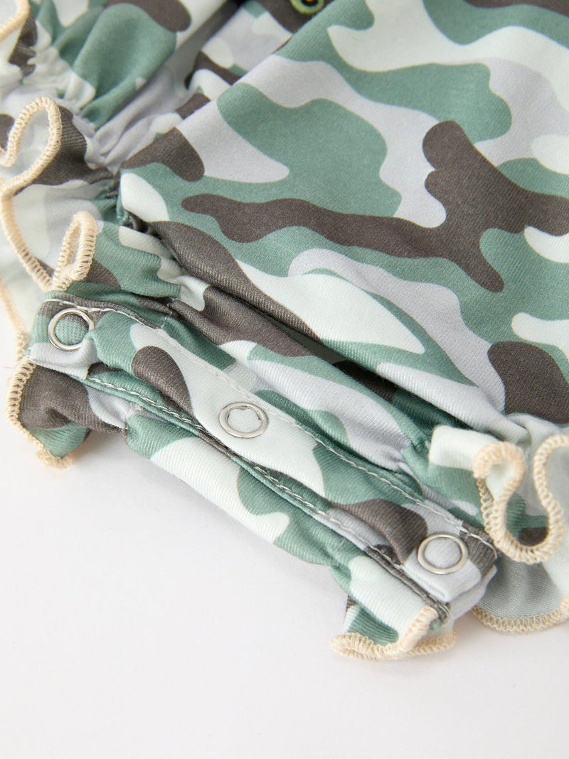 Fall Camo Bow Girls Ruffle Bubble Romper - 5