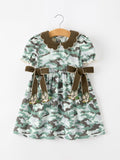 Fall Camo Bow Girls Puff Sleeve Twirl Dress - 1