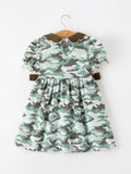 Fall Camo Bow Girls Puff Sleeve Twirl Dress - 2