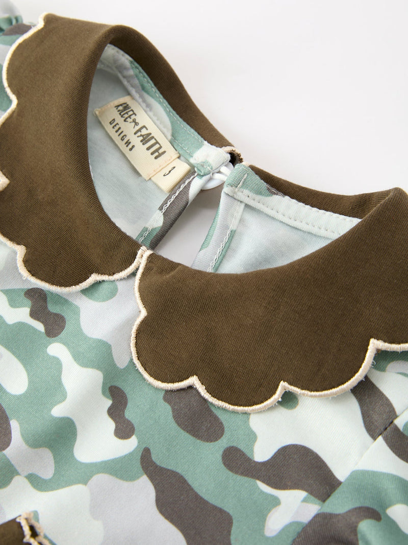 Fall Camo Bow Girls Puff Sleeve Twirl Dress - 3