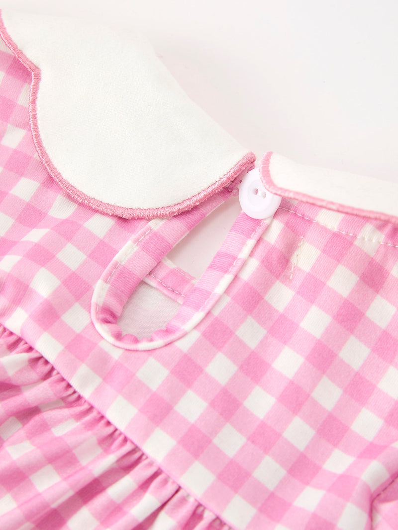 Thanksgiving Halloween Pumpkin Embroidery Pink Plaid Girls Bloomer Set - 4