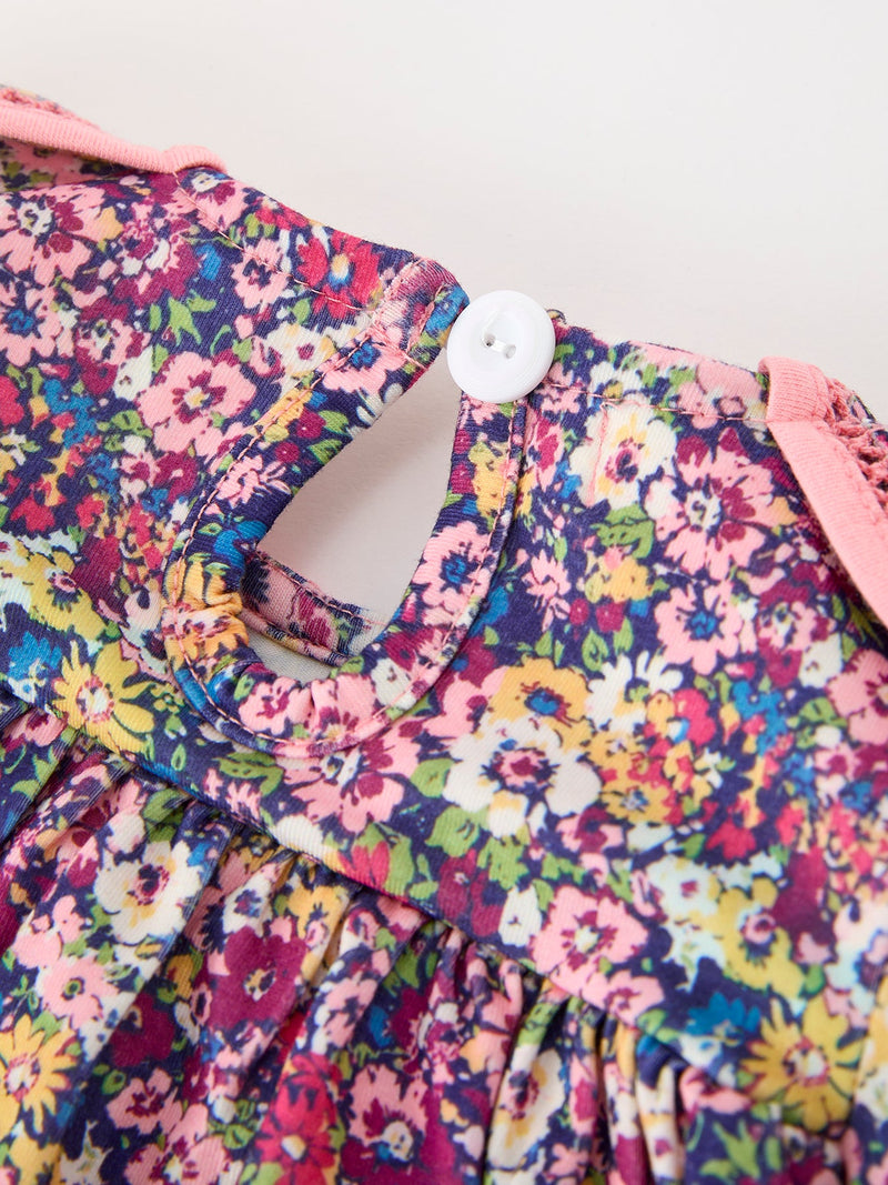 Pink Floral Petals Collar Girl Dress - 4