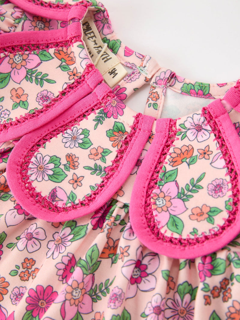 Hot Pink Floral Petals Collar Girl Bloomer Set - 5