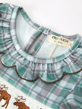 Plaid Moose Smocked Girls Puff Sleeve Dress - 3