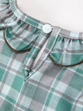 Plaid Moose Smocked Girls Puff Sleeve Dress - 5