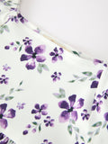 Fall Lavender Floral Puff Sleeve Girls Dress - 3