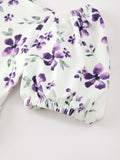 Fall Lavender Floral Puff Sleeve Girls Dress - 4