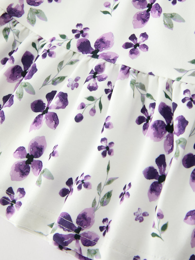 Fall Lavender Floral Puff Sleeve Girls Dress - 5