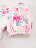 Fall Pink Floral Puff Sleeve Girls Dress - 4