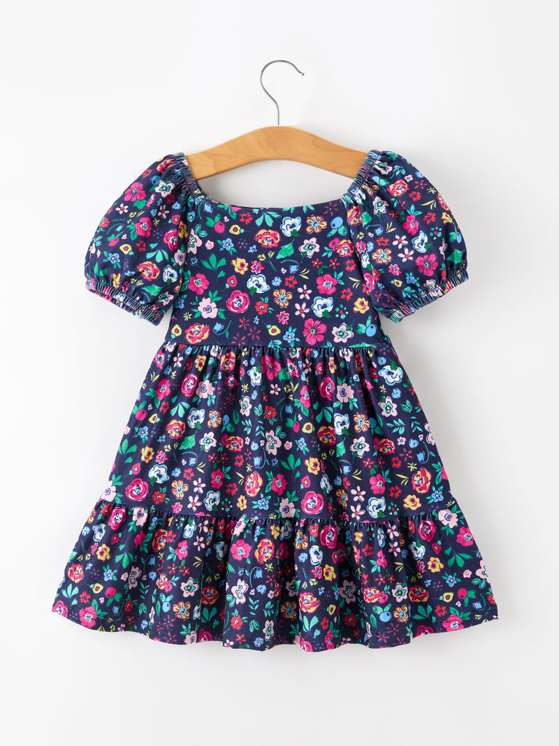 Fall Vintage Wildflower Puff Sleeve Girls Dress - 2