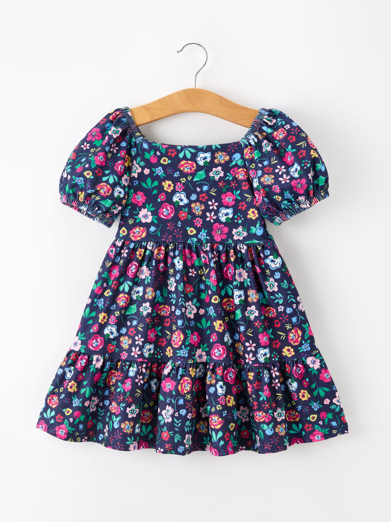 Fall Vintage Wildflower Puff Sleeve Girls Dress - 1