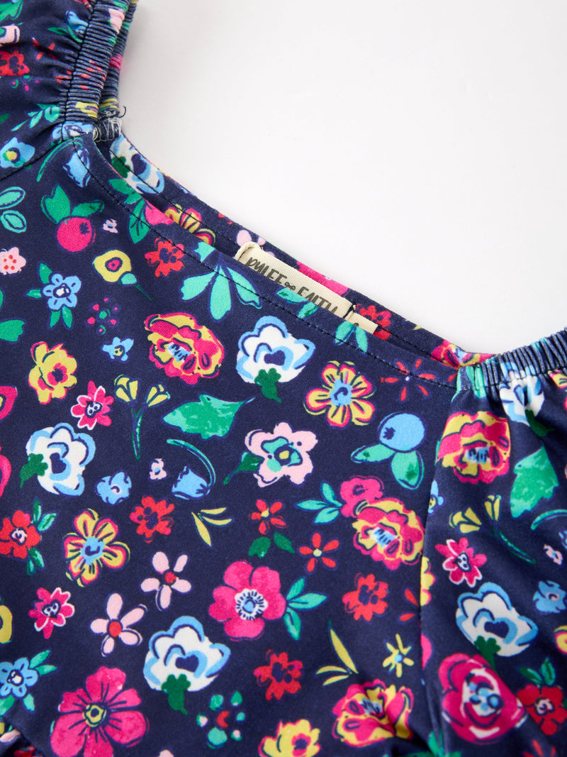 Fall Vintage Wildflower Puff Sleeve Girls Dress - 3