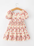 Fall Vintage Floral Puff Sleeve Girls Dress - 2