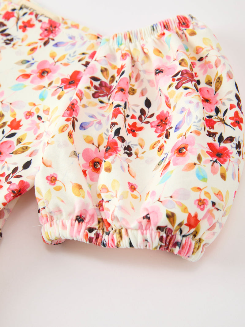 Fall Vintage Floral Puff Sleeve Girls Dress - 4