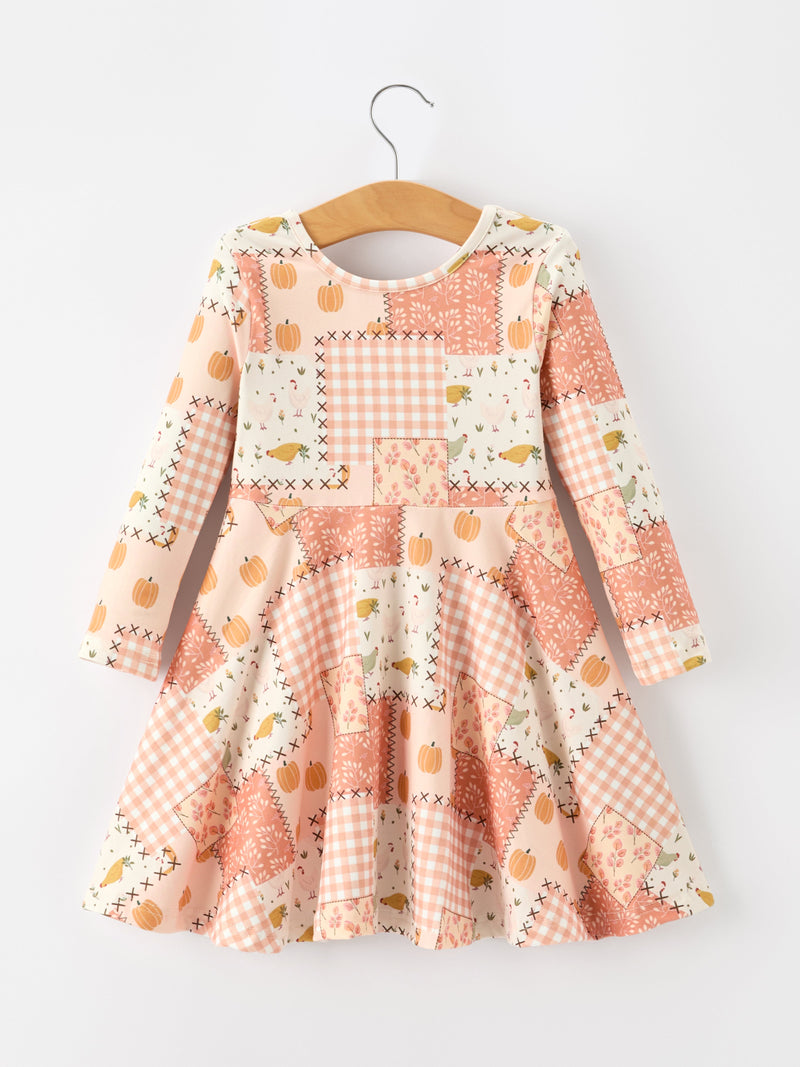 Thanksgiving Halloween Patchwork Girls Dress - 2
