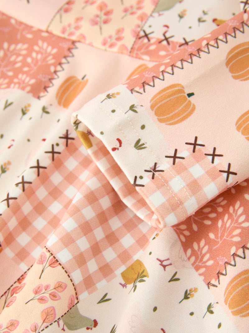Thanksgiving Halloween Patchwork Girls Dress - 4