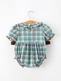 Plaid Moose Smocked Baby Girl Bubble Romper - 2