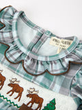 Plaid Moose Smocked Baby Girl Bubble Romper - 3