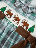 Plaid Moose Smocked Baby Girl Bubble Romper - 5