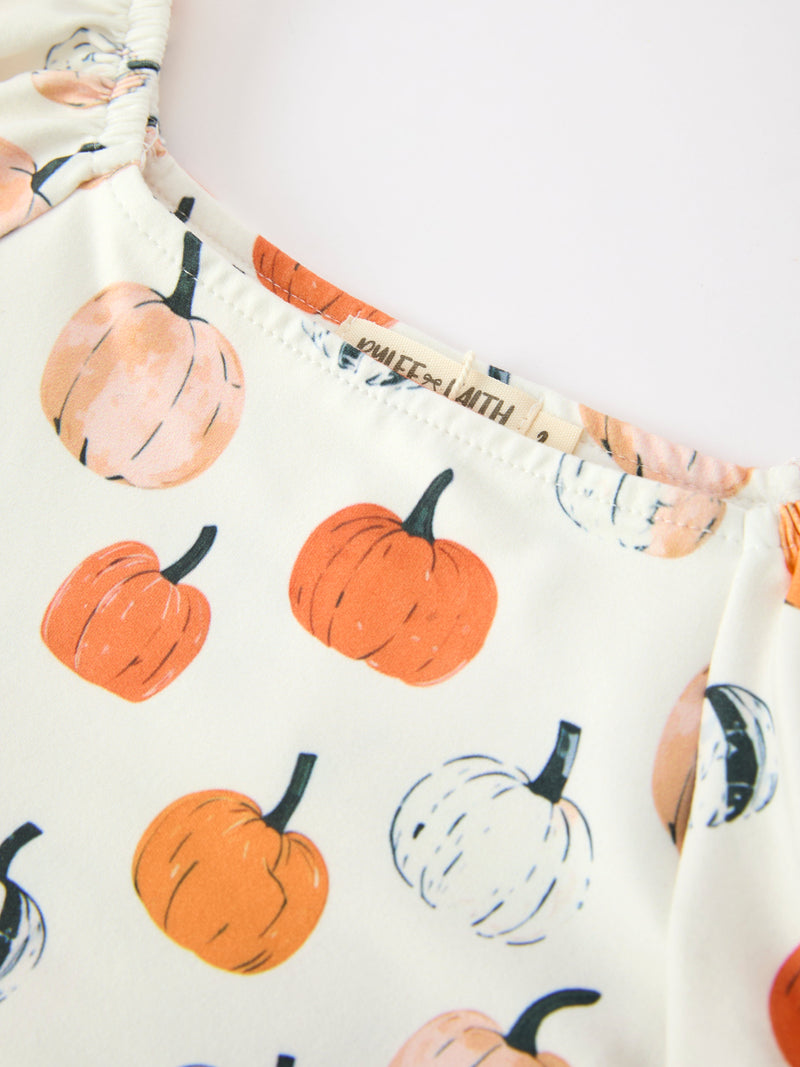 Fall Pumpkin Puff Sleeve Girls Dress - 3