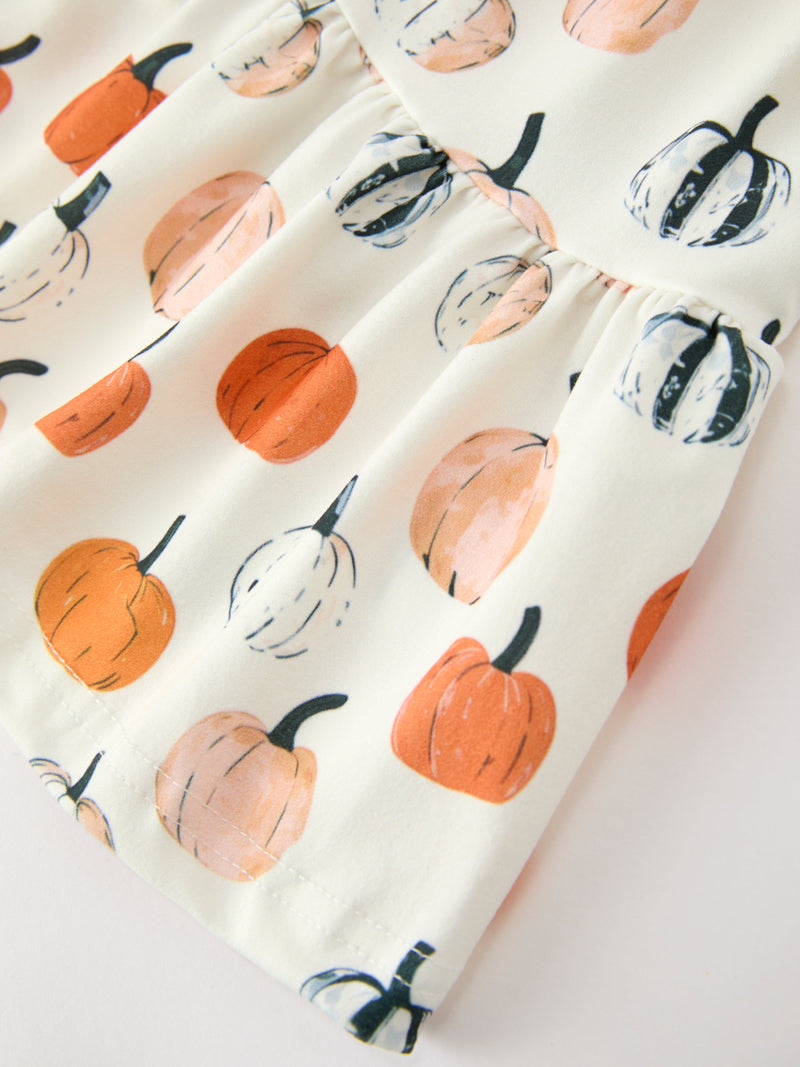Fall Pumpkin Puff Sleeve Girls Dress - 5