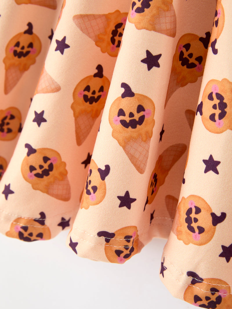 Halloween Pumpkin Girls Long Sleeve Dress - 5