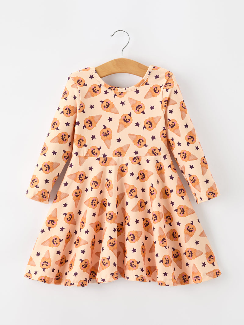 Halloween Pumpkin Girls Long Sleeve Dress - 1