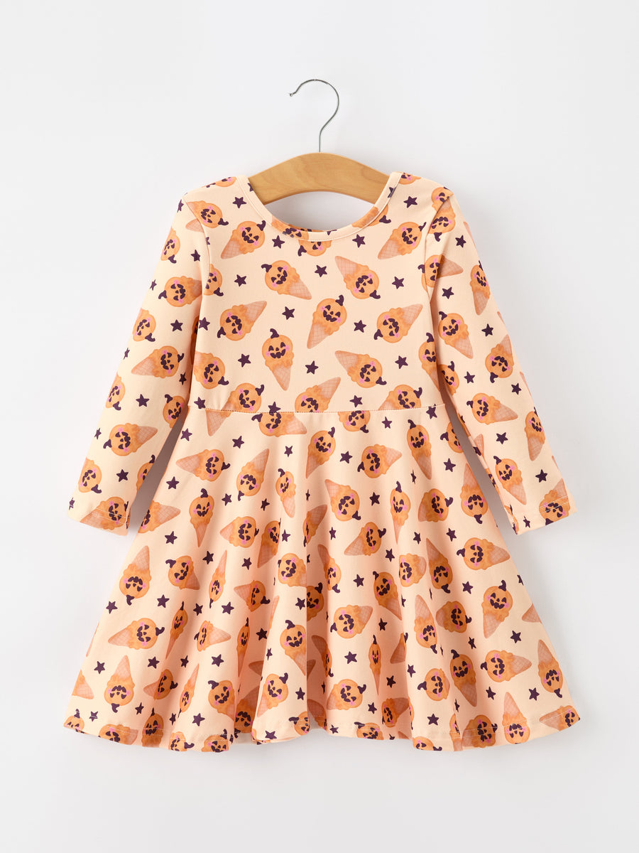 Halloween Pumpkin Girls Long Sleeve Dress