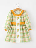 Thanksgiving Turkey Applique Plaid Girls Long Sleeve Dress - 1
