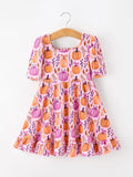Thanksgiving Halloween Pumpkin Bow Ruffled Girls Dress - 1