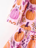 Thanksgiving Halloween Pumpkin Bow Ruffled Girls Dress - 4