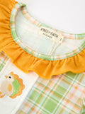 Thanksgiving Turkey Applique Plaid Girls Long Sleeve Dress - 3