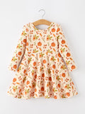 Fall Pumpkin Floral Girls Twirl Dress Long Sleeve - 1