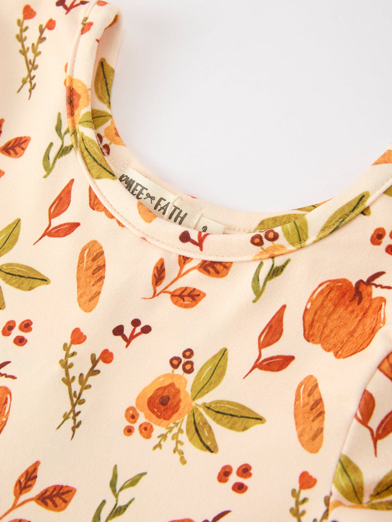 Fall Pumpkin Floral Girls Twirl Dress Long Sleeve - 3