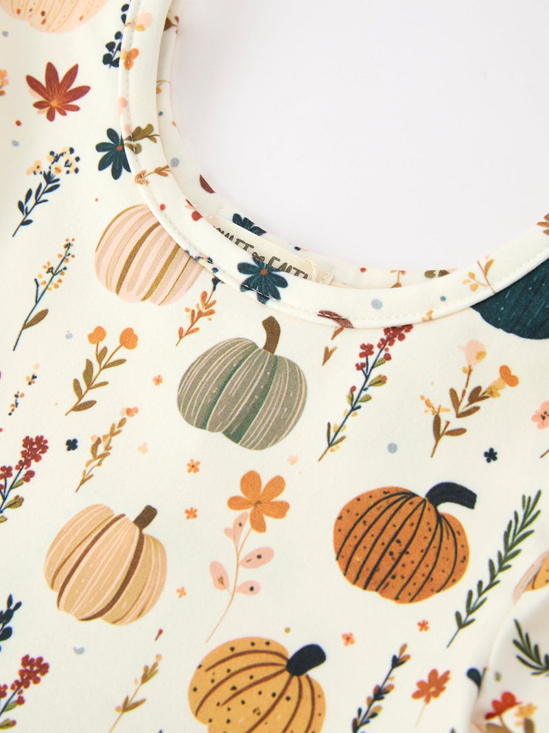 Fall Orange Pumpkin & Leaf Twirl Girls Dress - 3