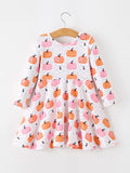 Fall Pumpkin Print Girls Twirl Dress Long Sleeve - 2