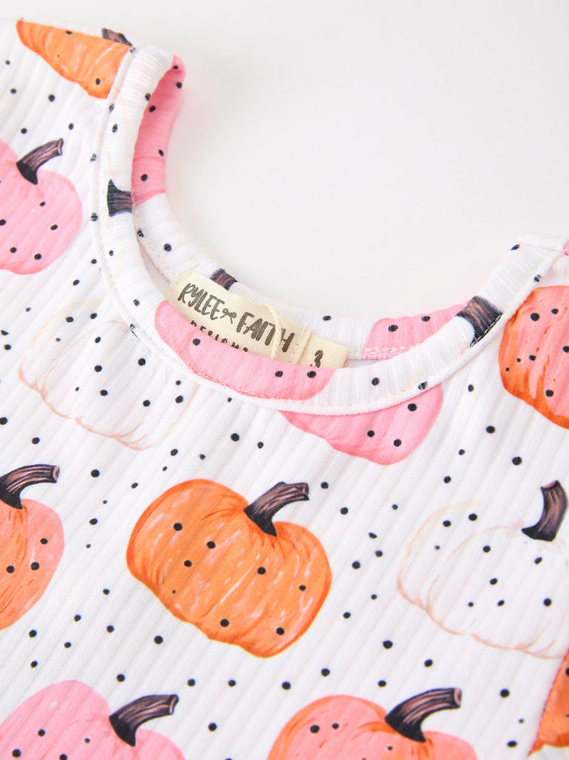 Fall Pumpkin Print Girls Twirl Dress Long Sleeve - 3
